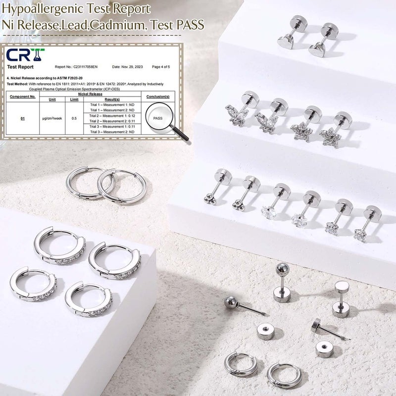 Jstyle Hypoallergenic 14K Gold Plated Flat Back Earrings for Women Men Surgical Stainless Steel Earrings for Sensitive Ears Small Stud Hoop Cartilage Earring Stack Set for Multiple Piercing Jewelry - Image 3